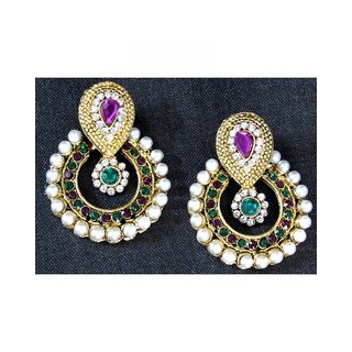                       Purple stone pearl polki earring                                              