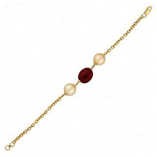                       Natural Stone Ruby  Pearl Stone Bracelet/Rakhi Unheated  Original Manik With Moti Rakhi By CEYLONMINE                                              