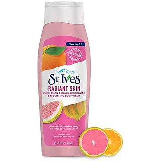 Imported St.Ives Radiant Skin Pink Lemon  Mandarin Orange Exfoliating Body Wash - 621 ML (Made in USA)