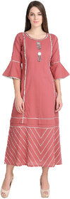 Desi Kala Women's Solid  Cotton Dark Peach  Gota Dress with Bell Sleeves (Desi_Kala_30_XS)