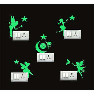                       Decor Villa Night Glow Switch Board Sticker  Wall Sticker Set of 5                                              