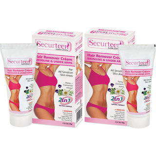 Securteen Hair Remover Cream 60g for Bikini Line  Underarms  pack of 2