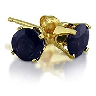                       Precious Stone neelam/blue sapphire stud earring in gold plated By CEYLONMINE                                              
