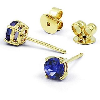                       Natural blue sapphire gold plated earrings for girls & women by CEYLONMINE                                              