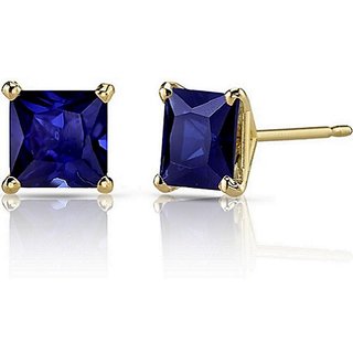                       Precious Stone neelam/blue sapphire stud earring in gold plated By CEYLONMINE                                              
