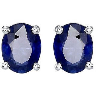                       Natural Blue Sapphire Earring Lab Certified Stone Sapphire Stylish Earring Silver Plated By CEYLONMINE                                              