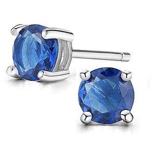                       CEYLONMINE- Blue sapphire silver plated stud earrings for girls & women                                              