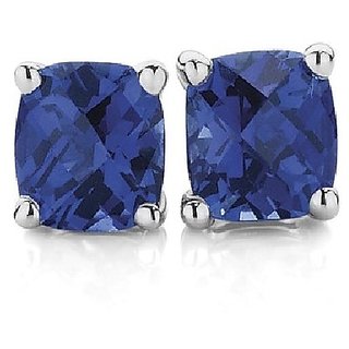                       CEYLONMINE- Blue sapphire silver plated stud earrings for girls & women                                              