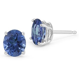                       CEYLONMINE- Blue Sapphire silver Plated Stud Earrings Natural & Stylish Sapphire Earrings                                              