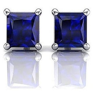                       Certified Stone Blue sapphire Silver Plated Stud Earring For Women  Girls BY CEYLONMINE                                              