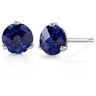                       Blue sapphire stud earrings silver plated for women 7 girls By CEYLONMINE                                              