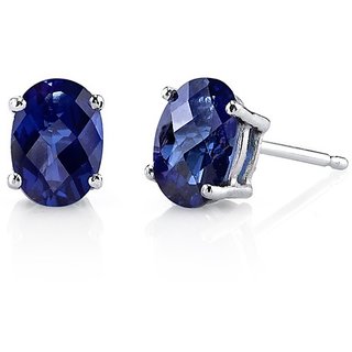                       Blue Sapphire Earrings For Women Lab Certified Stone Neelam Stud Earring BY CEYLONMINE                                              