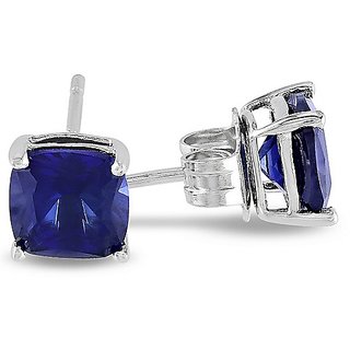                       Blue sapphire Stone Silver Plated Sud Earrings For Women & Girls BY CEYLONMINE                                              