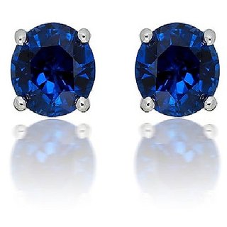                       Certified Stone Blue sapphire Silver Plated Stud Earring For Women & Girls BY CEYLONMINE                                              