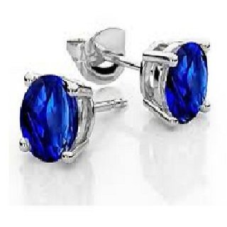                       Blue sapphire stud earrings silver plated for women 7 girls By CEYLONMINE                                              