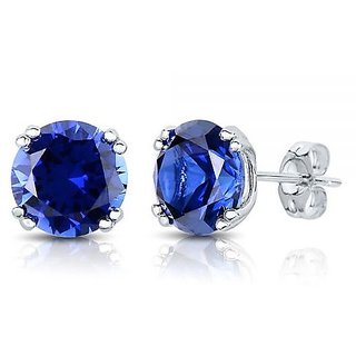                       Certified Stone Blue sapphire Silver Plated Stud Earring For Women  Girls BY CEYLONMINE                                              