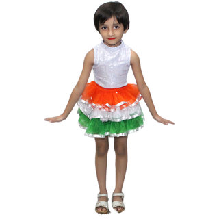                       Kaku Fancy Dresses Tricolor Skirt for Independence Day/Republic Day Costume -Tricolor,for Boys  Girls                                              