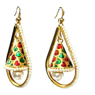                       Maroon Green Meenakari Bell Earring                                              