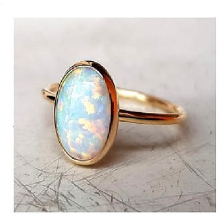                       CEYLONMINE- 6.75 Carat Natural Opal Gold  Plated Adjustable Ring/Anguthi For Astrological Purpose                                              