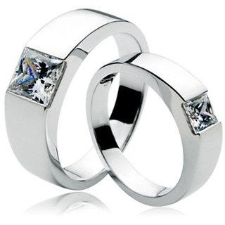                       Silver Plated Sterling Silver White Couple Diamond Ring original certified by CEYLONMINE                                              