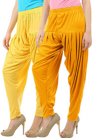 Women's Cotton Viscose Lycra Dhoti Patiyala Salwar Harem Bottoms Pants  Mango Yellow Yellow Combo Pack of 2