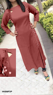 Florence Brown Slub Cotton Plain Stitched Kurtis