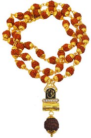 Men Style  Religious Jewelry Om Yoga Mahadev Bolenath Trishula Damaru Locket With Panchmukhi Rudraksha Mala Gold-plated