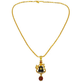Men Style  Religious Jewelry Lord Shree Shiva Ji Trishul Pind Gold-plated Beads Wood, Brass, Metal Pendant Set