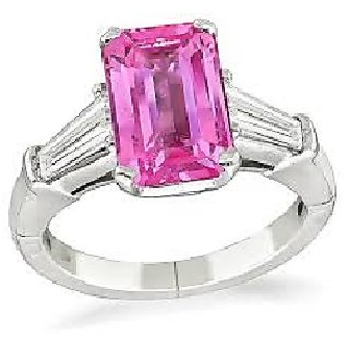                       4.25 Carat Natural Stone Pink sapphire Silver Plated Ring For Astrological Purpose By CEYLONMINE                                              