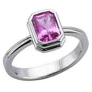                       Precious Stone Pink sapphire  6.25 Ratti Gemstone Ring Silver Plated By CEYLONMINE                                              