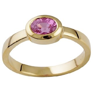                       Pink sapphire Stone 6.25 Ratti Gemstone Gold Plated Ring For Unisex By CEYLONMINe                                              