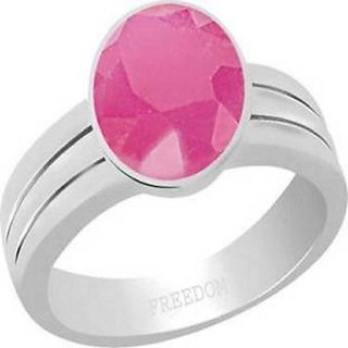                       CEYLONMINE- Pink sapphire silver Plated Ring Certified & Astrological Gemstone Ring For Unisex                                              