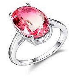                       CEYLONMINE- Pink sapphire 7.25 Ratti silver Plated Ring Certified & Astrological Gemstone Ring For Unisex                                              