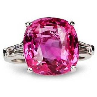                       CEYLONMINE- Pink sapphire 7.25 Ratti  silver Plated Ring Certified & Astrological Gemstone Ring For Unisex                                              