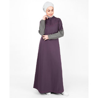                       SILK ROUTE London Purple Contrast Sleeve Polyester Sporty Abaya Maxi Dress Jilbab For Women Height 5'4 inch, Jilbab Length 56 inch                                              