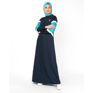                       SILK ROUTE London Navy Contrast Arrow Panel Polyester Sporty Abaya Maxi Dress Jilbab For Women Height 5'6 inch, Jilbab Length 58 inch                                              