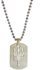 Men Style  Shiv Trishul With Damaru Plated Engraved Silver Dog Tag