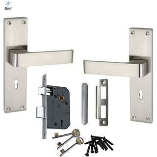 Atom O 33 Zinc Made Mortise Handle Set With Double Stage Double Sided Key Lock Type 3 Keys S S Finish Size 8 Inches Complete Door Lock Set