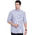 AC&F Men's Blue and White Striped Linen Regular Shirt