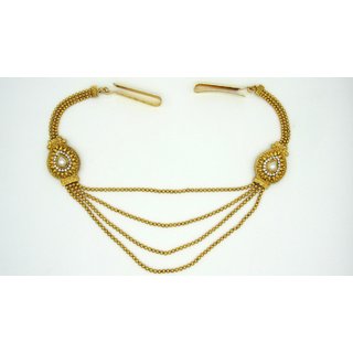                       Two Brooch 4 line Golden Hanging Waist Belt                                              