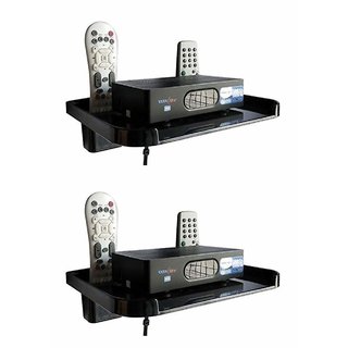 Pack of 2 HFK Black Set Top Box stand With 2 Remote Holder And Screw free Pack of 2 HFK Black Set Top Box stand With 2 Remote Holder And Screw free