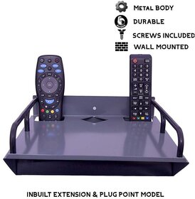 HFK Black Mattle Set Top Box stand With 2 Remote Holder And Inbuilt Extension with 2 screw free