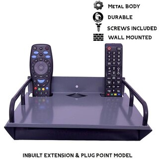                       HFK Black Mattle Set Top Box stand With 2 Remote Holder And Inbuilt Extension with 2 screw free                                              