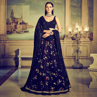 Satin fabric Black color Lehenga & Choli with Embroidery and Sequince work  and Dupatta with Embroidered Border