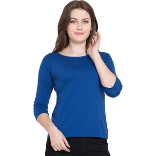 Haoser gym tshirt for women, Stylish Solid Cotton blue Round Neck Tshirt for Women