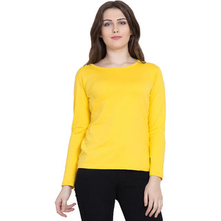 Haoser Women Cotton yoga full tshirts for women,yellow full sleeve tshirt for women