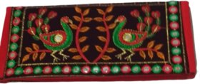 Metalcrafts embroidered ladies pouch, multi color, Rajasthani bird design, 28 cm.