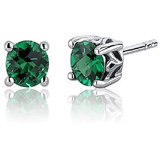                       CEYLONMINE- Natural Green Emerald Sutd Earrings Precious Stone Panna Silver Plated Earring for Girls                                              