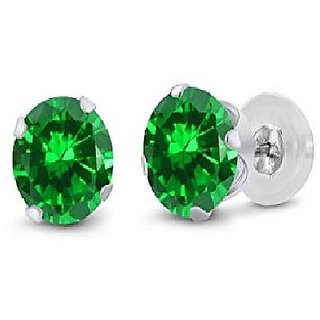                       CEYLONMINE- Unheated Green Emerald Stone Stud Earring Certified Stone Panna Silver Plated Earrings For Women                                              