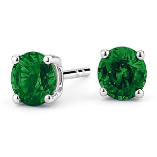                       CEYLONMINE- Unheated Stone Green Emerald Stud Earrings Certified Stone emerald Silver Plated Earring For Women                                              